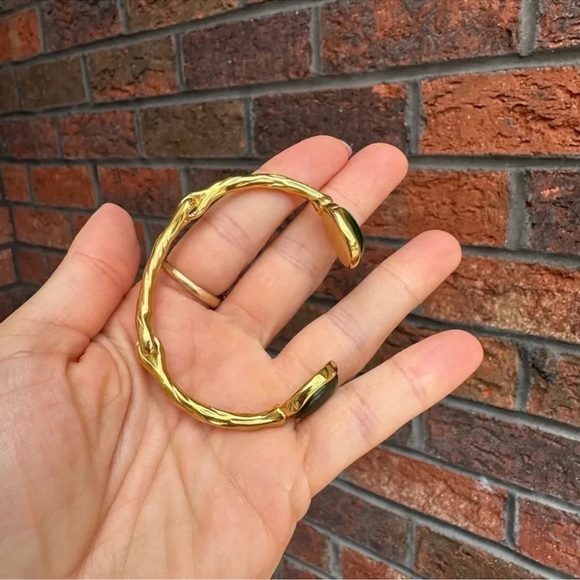 Anthropologie Green Agate 18K Gold Stainless Steel Waterproof Cuff Bracelet - Picture 9 of 12